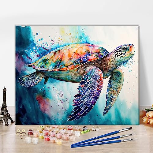 TISHIRON Peinture par numéros Tortue de mer Adulte Peinture par numéros Kits sur toile Animaux Huile Peinture à la Main avec Pinceaux Kits Adultes Artisanat pour la Maison 40x50cm(Framless)