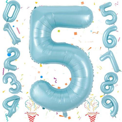 5. Geburtstag Zahlen Ballon für Kinder, Große Mylar Folienballon Zahlenluftballons Geburtstagsdeko, 40 Zoll Blau Zahl 5 Luftballon für Jungen Geburtstag Party Jubiläum Party Deko, Fliegt mit Helium