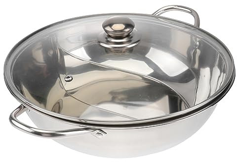 BESTonZON Cacerola Con Tapa Olla Shabu Dividida Olla De Acero Inoxidable Con Divisor Olla Shabu Con Divisor Olla De Induccion Olla Para Cocinar Sopa Olla a Gas Sartén Mongolia Olla Caliente