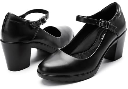 Cusolemore Women's Pumps with Arch Support, Black Mary Janes for Women, Closed Toe Platform Chunky Heels Comfortable Work Dress Shoes Size 7