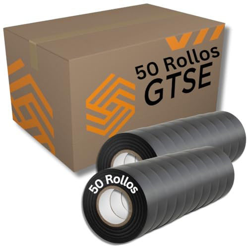 GTSE - Cinta aislante negra de 19 mm x 20 m para instalaciones eléctricas - 50 Rollos - Autoadhesiva y resistente para proteger, agrupar y reparar cables