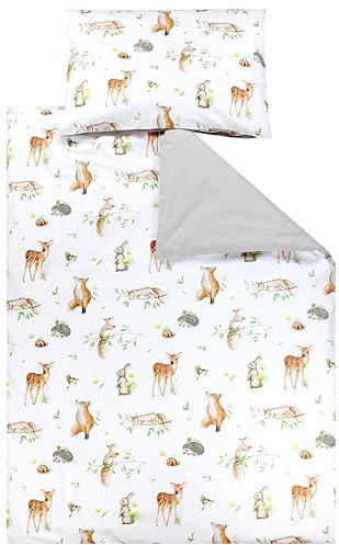 TupTam Kinder Bettwäsche Gemustert 2-Teilig Wendebettwäsche, Farbe: Waldtiere/Igel/REH/Fuchs/Kaninchen/Beige, Größe: 120x90 cm