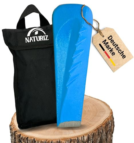 NATURIZ® Profi Spaltkeil für Holz 2,3kg inkl.Tasche & Schutzkappe - extra scharfer Drehspaltkeil für sicheres und leichtes Holz spalten, Blau