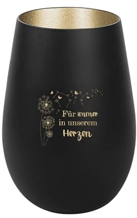 Der-Porzellan-Laden Windlicht mit Gravur Für Immer in unserem Herzen | Schwarz Gold, Teelichthalter aus Glas mit Spruch, Tischdeko modern