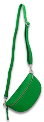 ADEL Bauchtasche Damen Echtleder Sandy Handgemachte Umhängetasche Crossbody Bag mit Stilvollem Verstellbarem Ledergurt 2 Fächer Stylische Schultertasche Made in Italy Tasche (Grün)