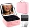 SAVILAND Travel Makeup Bag with Led Mirror: PU Leather Makeup Case for Women & Makeup Artists Nail Polish Organizer Bag Cosmetic Makeup Bag with Light Up Mirror, 3 Color Lights & Adjustable Dividers