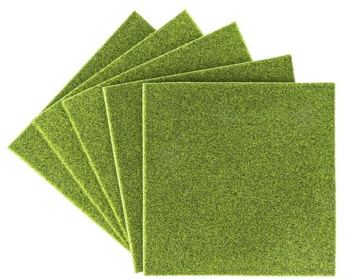 Ideen mit Herz Juego de 5 alfombrillas de césped artificial, para modelismo, decoración de jardín, 20 x 20 cm, 4 mm de alto, color verde