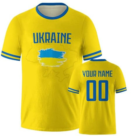 Generic Ukraine Kurzarm Shirts Personalisieren Fußball Trikot Personalisieren Namen Nummer Fans Geschenke für Männer Frauen Jugend