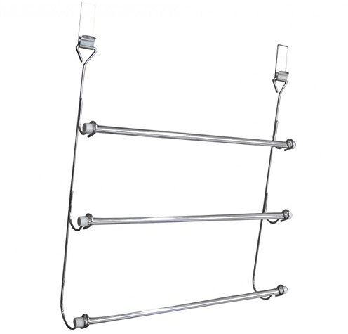 EliteKoopers 3-Tier Over the Door Towel Rail Rack Chrome Hanger Holder For Bathroom Organizer Storage (1Pcs Silver)
