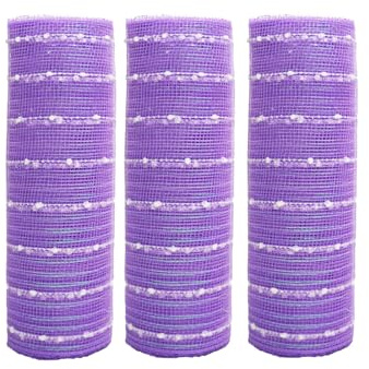 JStnana 3 rotoli di nastro decorativo a rete viola chiaro con palle di neve per la creazione di ghirlande, 25,4 cm x 9,1 m, tessuto a rete in iuta metallizzata, per fai da te, artigianato, albero di
