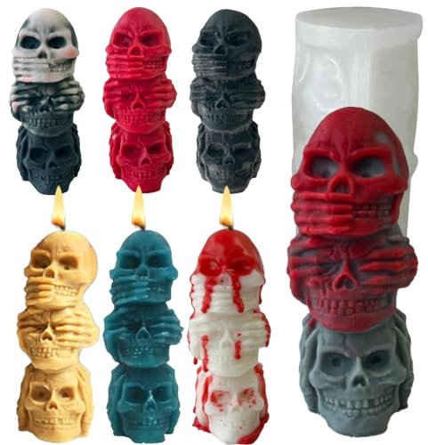 Moules en silicone en forme de tête de mort - Moules en silicone pour décoration de bougies en résine, décoration de gâteau, gâteau, Halloween