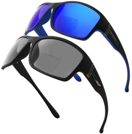 YOBOCO Reading Sunglasses Men 1.25 Bifocal Reading Sun Glasses Sports Varifocal Reader Sunglasses for Fishing/Driving, Black/Blue