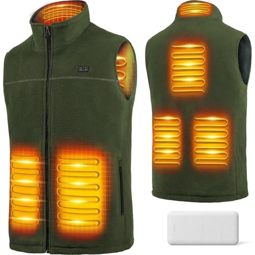 LABCOOL Chaleco térmico de forro polar para hombres y mujeres con paquete de alimentación de 5 V y 12000 mAh, calentador corporal con calefacción USB, 3 niveles de calefacción, 6 zonas de