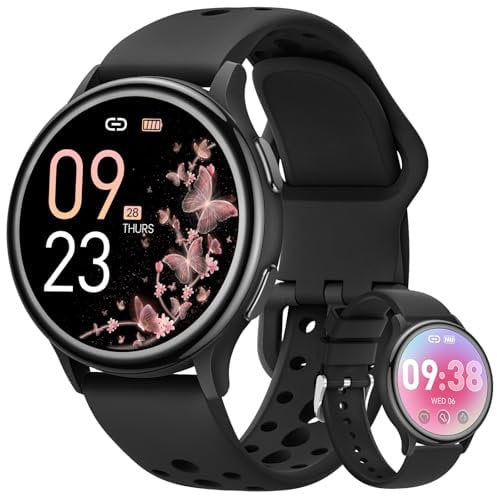 Sanorum Smartwatch Damen, 1.27 HD Voll Touchscreen Armbanduhr mit Telefonfunktion Menstruationszyklus 24/7 SpO2 Herzfrequenzmonitor Fitness Tracker IP68 iOS Android Schwarz