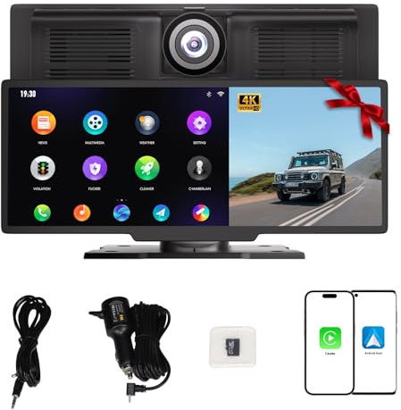 NUOTIAN 10,26'' Wireless Carplay Display, Android Auto Display, Autoradio mit Bluetooth 5.3, 4K Dashcam+1080P Rückfahrkamera, GPS Navigation, Mirror Link, 64G TF, FM, AUX (mit Ersatzhalterung)