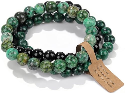 SAIBANGZI Handmade Echte Natursteinperlen Heilsteine Armband Unisex Chakren Perlenarmband, 8MM Runde Edelsteine Yoga Armbänder, Elastische Perlen Anti Stress Armband