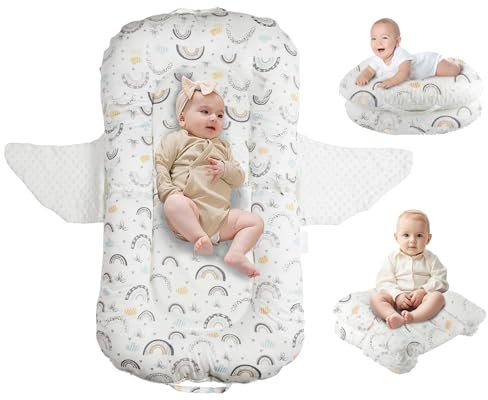 Gresource 3-in-1-Babyliege, Anti-Reflux-Liege, Kissen, tragbares Babynest, atmungsaktiv, faltbar, Aufbewahrung und maschinenwaschbar, für Neugeborene 0–24 Monate, für Zuhause und Reisen (Regenbogen)