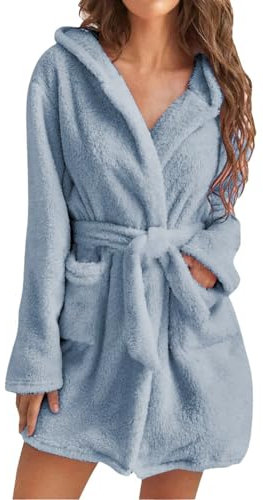 YCBMINGCAN Damen Bademantel mit Kapuze Flauschig Fleece Morgenmantel Winter bademantel Sauna Damen Plüsch Loungewear Leicht Doppelseitiger Schlafanzug Elegant Pyjama Badeponcho für Damen (5-Blue, M)