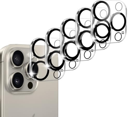 YIIFELL 5 Piezas Protector de Lente Cámara para iPhone 15 Pro/15 Pro Max, Protección de Cámara, Película de Vidrio Templado de Dureza 9h, Anti-Arañazos, Ultra Resistente, Fácil de Instalar