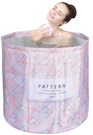 Bañera Plegable para Adultos Bañera para Adultos Sin Instalación Bañera Plegable Portátil 65x65x70cm para Ducha Sauna y Baño de Hielo Bañera Ducha para Adultos en interiores y exteriores (Rosa)