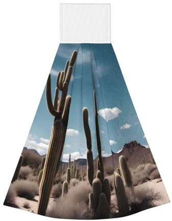 DngSer Beautiful Cactus Coral Velvet Hand Wipes - Hanging Towels for Kitchen, Bathroom, Camping, Outdoor & More - Absorbent Dish Cloths