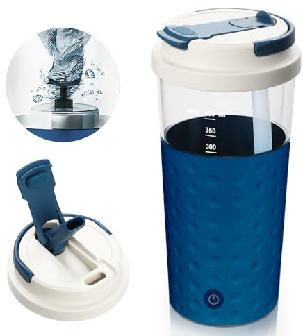 SOARFLY Shaker electrique shaker protéine electrique 400ml avec couvercle 2-en-1, shaker electrique proteine USB shaker sans bpa, shaker éléctrique pour poudre de potéine, bleu de prusse
