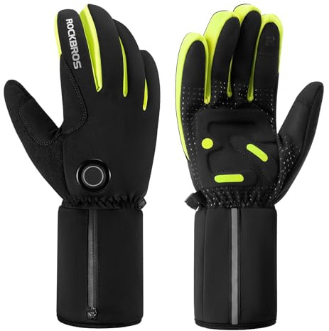 ROCKBROS Heated Gloves,Winter Cycling Gloves Full Finger USB Electric Gloves Touchscreen With 7.4v 4000mAh Battery for Road Bike Mountain Bike Motorcycle Skiing Climbing