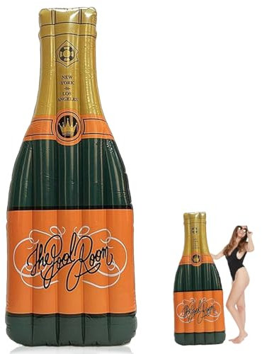 Pineeseatile Pool Floats Inflatable Champagne Bottle-shaped Pool Lounger 75x31.5x8 PVC Floaties for Adults High Buoyancy Summer Lounger Float