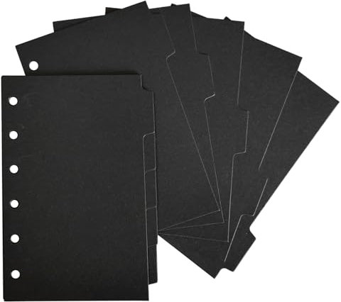 DY.2ten 10 Feuilles Intercalaires Classeur A7, 6 Trous, Séparateurs Registre，Page d'Index en Papier Épais Noir, Index Format pour Classeurs à Anneaux et Planificateurs