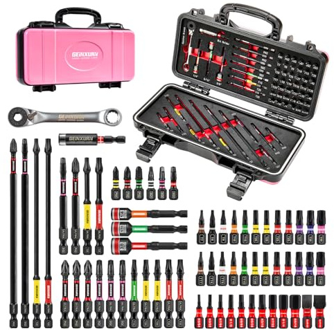 Geinxurn 66-teiliges Werkzeug-Set verpackt mit robustem Werkzeugkasten, inklusive Schlagschrauber-Bits, Mutternschlüssel, Mini-Ratschenschlüssel und Schlag-Bithalter für Reparaturen zu Hause