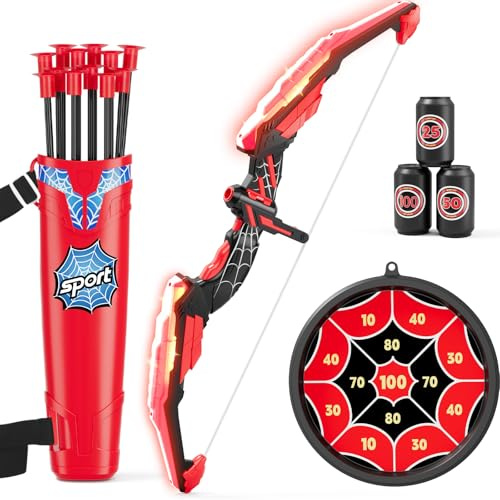HYES Pfeil und Bogen für Kinder, Spielzeug Bogenschießen Set, LED Licht Up Bogen mit Saugnapf Pfeile, Score Ziele, Indoor Outdoor Spielzeug Geschenk für Jungen Mädchen