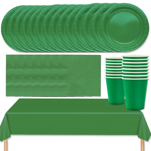 MOMAHUA 53P Party Tableware Set,Green Dinnerware Set with Plates,Tablecloth,Napkins,Cups,Solid Color Table Decorations for Birthday,Wedding,Picnic,Baby Shower,Party Supplies for 16 Guests
