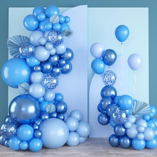 Luftballons Blau Set 140 Stück, Party Ballons Mehrfarbig 5-18 Zoll mit Glitzer Konfetti, Metallblau Aqua Pastellblau Heliumtauglich Luftballons Arch für Geburtstag Hochzeit Babyshower Business Event