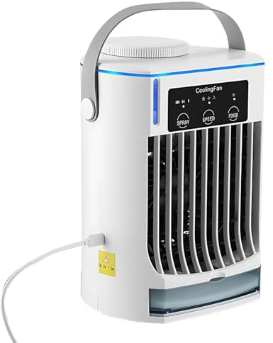 Tressify Klimaanlage Mini für Tragbarer Schreibtisch, Ventilator 3-Gang Leise USB Plug-in, Tank Wasser 479.4 g/500ml, Einstellbarer Nebel & Geschwindigkeit, Typ-C Aufladung, für Büro Wohnheim