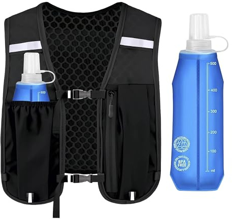 Gilet de Course pour Homme et Femme, Sac à Dos d'hydratation ultraléger - Gilet de Course avec Gourde de 500ml, Sangles de Poitrine réglables, Hommes et Femmes pour Randonnée, Marathon, Noir