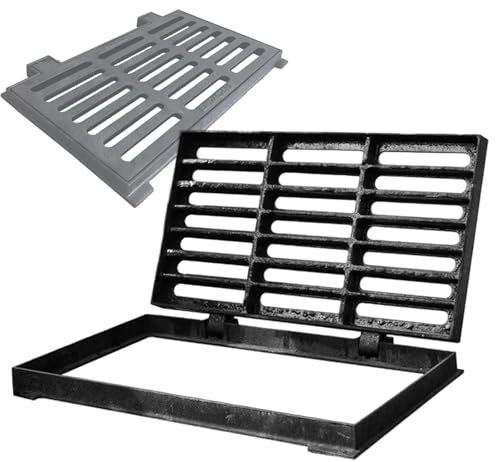 SXYCKRUI Grille Caillebotis Extérieure en Fonte, Grille Evacuation Eau Exterieur Encastré, Couvercle de Regard Rectangulaire avec Base Boulonnée(40 * 70cm/15.7 * 27.6in)