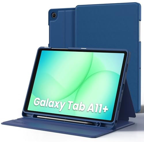 EasyAcc Dünne Hülle für Samsung Galaxy Tab A11+/A9+ Plus mit Stifthalter | Book Cover Dünn Folio Ständer Tablet Schutzhülle, Multi-Winkel Betrachtung,Meeresblau