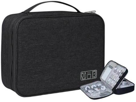 Portable Travel Electronics Organizer Bag, Extra Large Double Layer Portable Travel Cable Organiser Bags, Waterproof Electronics Accessories Storage Cases for SLR Chargers Cord Power Bank (Black)