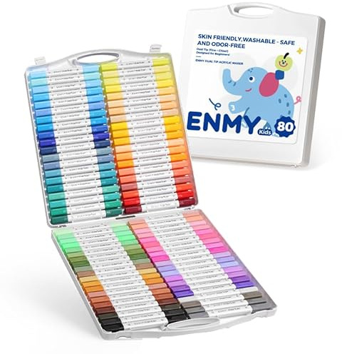 ENMY Double Tip Acrylic Paint Pens, 48 Colors Acrylic Markers with Handy Case, Acrylic Art Markers for Arts and Crafts Supplies, Suitable for Glass, Ceramic, Stone (80 Multicolor)