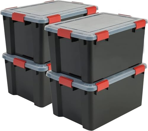 Generisch 50L Luftdichte Kunststoffbox mit Deckel 4er-Set Schwarz Wasserdicht & stapelbar Aufbewahrungsbox Verstaubox Aufbewahrungsbehälter geeignet für Keller Garage Schlafzimmer
