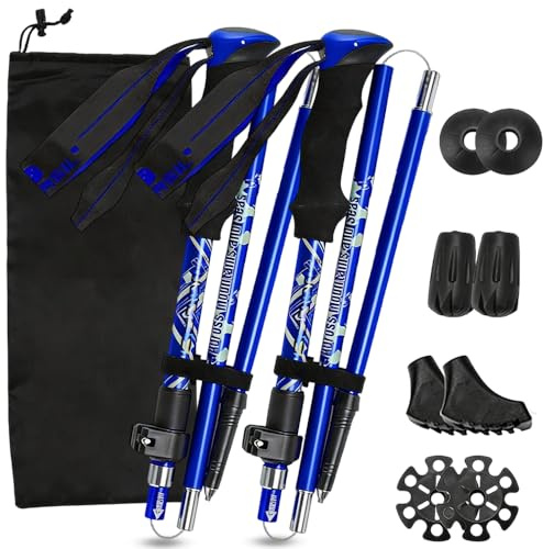 Walking Poles, 2 Pack Collapsible Walking Sticks, Lightweight Hiking Poles, 110-125CM AdjustableTrekking Poles for Women and Men, Hiking Essentials for Backpacking, Hiking, Camping, Blue