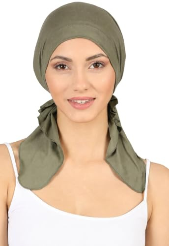 Deresina Vorgebundenes Chemo Bandana Damen – Bambus Kopftuch Haarausfall Chemotherapie Alopezie – Atmungsaktive Kopfbedeckung Turban Tichel (Olivgrün - Einheitsgröße)