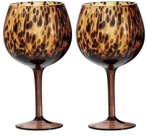 YORKING 2pc Amber Leopard Print Wine Glasses, Decorative Stemmed Goblets for Red Wine, White Wine, Cocktails & Elegant Table Setting