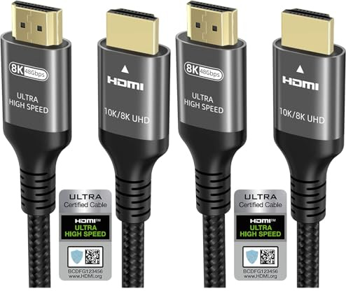 Ubluker 10K 8K 4K Câble HDMI 48Gbps 4M, Certifié Ultra Haut Débit HDMI® Cable 4K 240Hz 144Hz 120Hz 8K60Hz 0,01ms HDR10+ ARC eARC HDCP2.3 Netflix Roku TV PC Monitor Projecteur PS5 Xbox (Lot de 2)