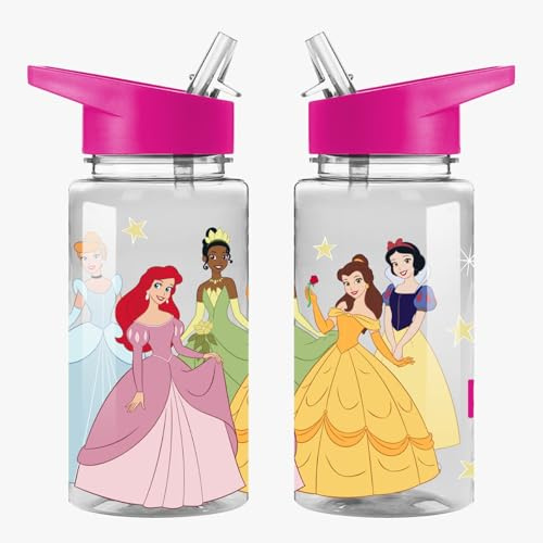 TDL Official Kids Water Bottle 450ml – BPA-Free, Leakproof, Flick-Top Lid with Straw – Disney Princess Character Design Bottle for School, Nursery, Travel & Sports