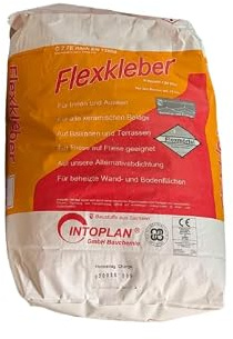 Fliesenkleber Intopakt 100 Flex Dünnbett Flexkleber Grau von Intoplan für Wand und Boden, Innen und Außen, C2 TE S1, 25 kg Sack