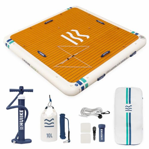 HUIIKE Piattaforma Galleggiante Antiscivolo 2,15 o 3,05 m Accessori Inclusi | Isola Gonfiabile 4 o 6 Persone Fino a 280 o 500 kg. Nook Pontile Gigante Adulti e Bambini con Pompe, Ancora da Sabbia, Zaino