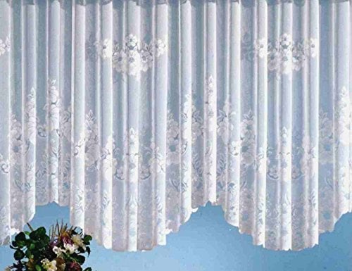 heimtexland Gardinen Jacquard Store mit Kräuselband weiß halb-transparent, Blumen Bordüre gebogt, Vorhang Typ1 - Bogenstore HxB 175x900 cm für Fensterbreiten von 310-390 cm