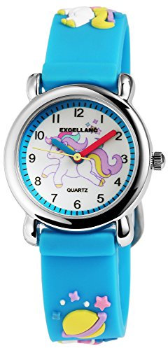 Excellanc Kinderuhr Mädchen Armbanduhr Kinder Analog – Kinder Uhr Kinderarmbanduhr ab 3 Jahre Kids Watch (Traktor,Dino,etc) (Blau/Einhorn)