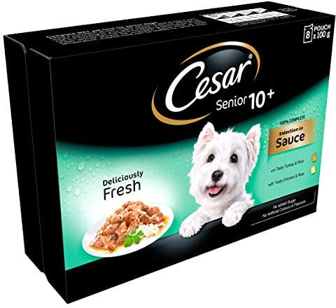 Cesar Deliciously Fresh - Wet Dog Food for Senior Dogs 10+ Mixed Selection in Sauce, 48 Pouches (6 x 8 x 100 g)